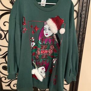 QUEEN OF SPARKLES Green Christmas Sweater